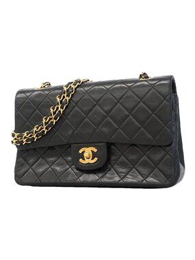 Chanel Shoulder Bag Quilted Lambskin Black Gold